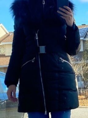 Noize Black Puffer Coat with Fur Trim